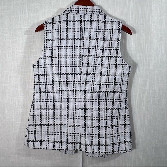 Nanette Lepore Black & White Woven Tweed Plaid One Button Blazer Vest Size M - Picture 12 of 14